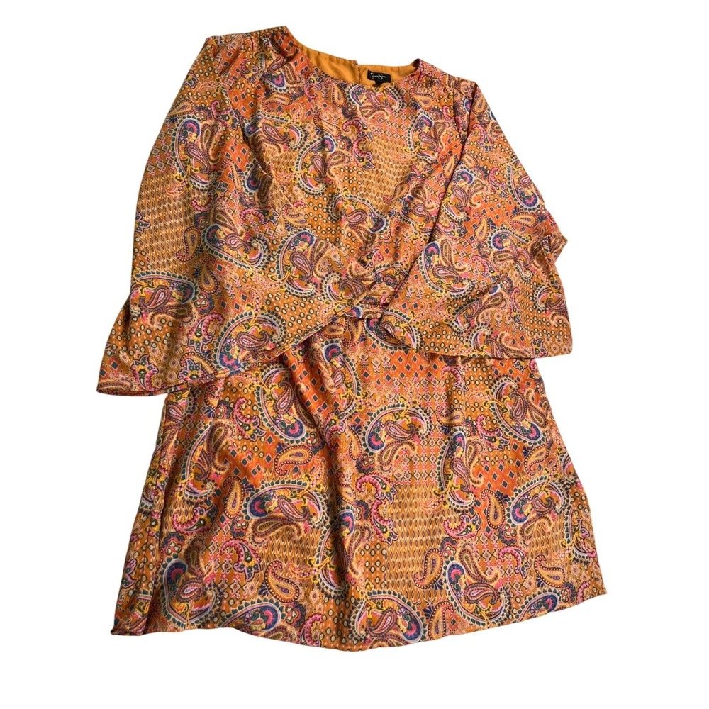 Jessica Simpson 2X Paisley Shift Dress Boho Mini Dress Orange Pink Multicolor